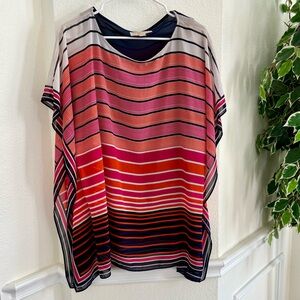 Michael Kors Pink and Red Striped Poncho Style Blouse
